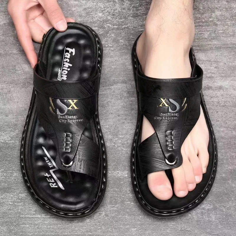 Herr lädersandaler för sommar strand flip-flops casual_voghion.com