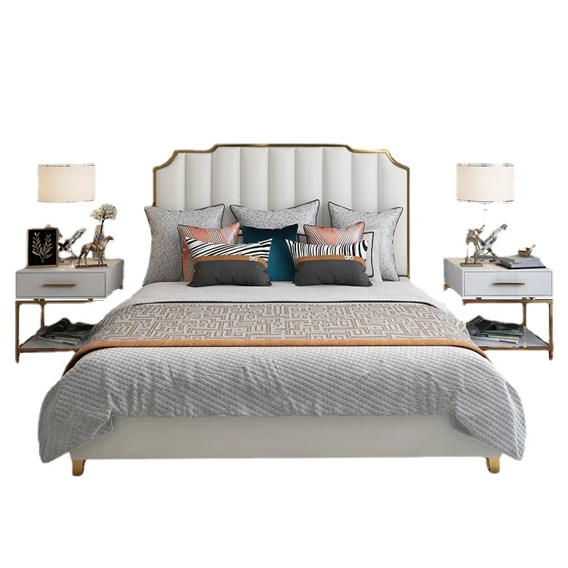 

Современная приблизительная рама для кровати с подставкой для хранения, обивка из натуральной кожи, большой размер, рама для кровати