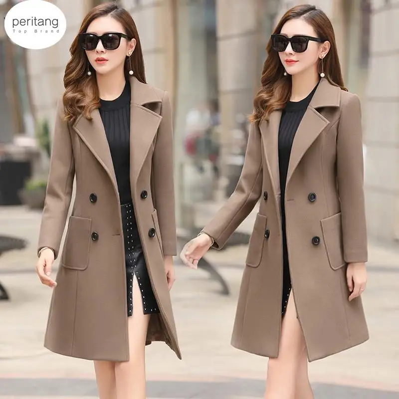 

Women Elegant Notched Collar Double Breasted Wool Blend Over Coat