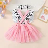 Newborn Baby Girl Pink Cow Print Ruffle Tutu Tulle Romper Dress Princess Birthday Western Cowgirl Summer Outfit 2