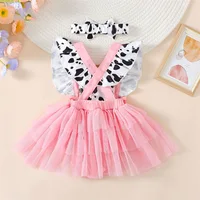Newborn Baby Girl Pink Cow Print Ruffle Tutu Tulle Romper Dress Princess Birthday Western Cowgirl Summer Outfit 2