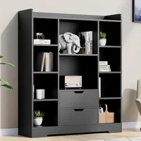 Bookshelf, 4-Tier Open Shelf Bookcase with 2 Drawers and 10 Cubes, Wood Cube Storage Organizer Shelf, 39.4" W X 47.2" H 1