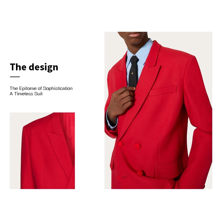 Description Picture 3 of itemClassic Red Double breasted Buckle Collar Men's Casual Suit British Style Elegant Style Spring and Autumn Tailored Suit Coat