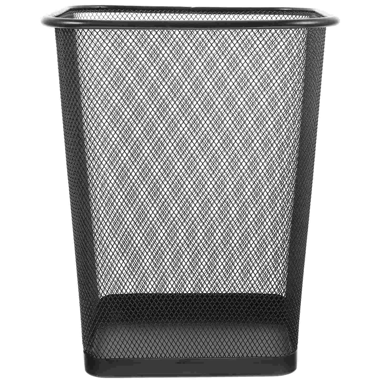 

Trash Can Garbage Bin Mesh Waste Basket Container Wire Metal Wastebasket Office Paper Kitchen Recycling Bedroom Black Rubbish