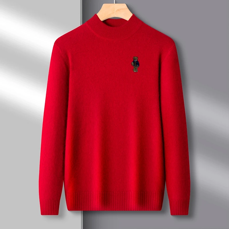 Heiße Verkäufe Marke Luxus männer Stricken Pullover Mock Neck Bär Stickerei Verdicken Pullover Herbst Winter Weiche Warme Business männer tragen – Detail 25