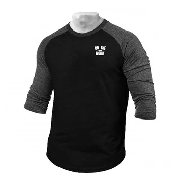T-shirt da corsa T-shirt a tre quarti da uomo Primavera Autunno Patchwork Abbigliamento da palestra T-shirt fitness T-shirt sportiva con maniche raglan