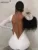 Sexy Backless Ruched Maxi Dress Women White Long Sleeve Evening Dresses Female Autumn Skinny Elegant Party Clubwear 2025