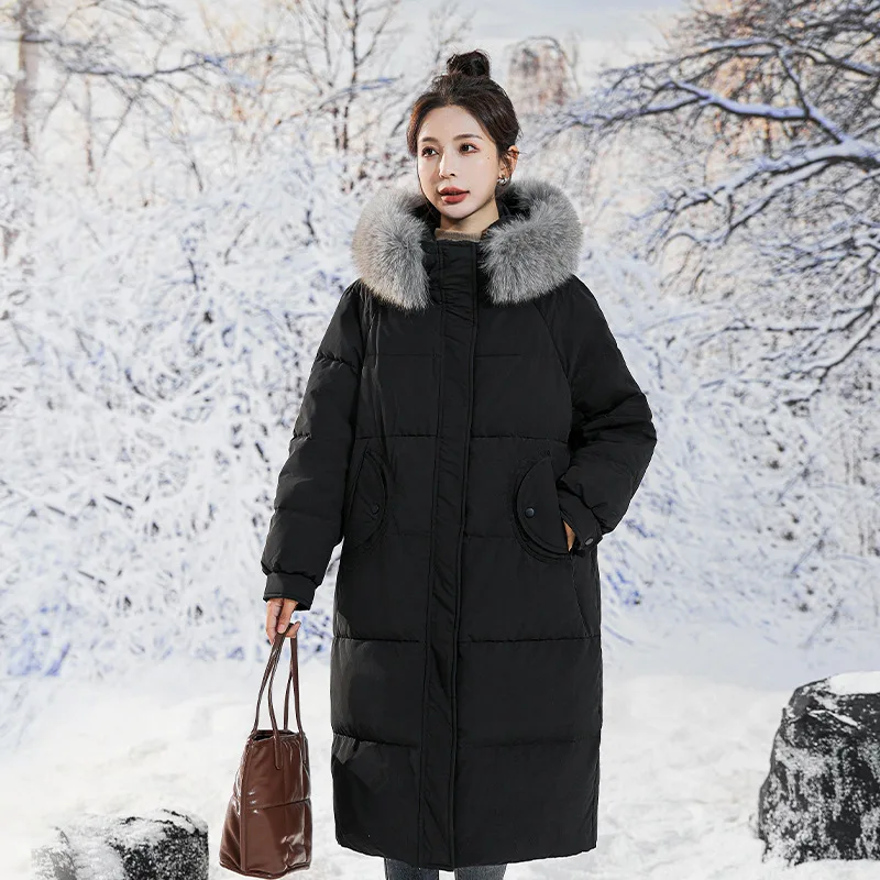 Maternity Down Jacket Women White Duck Long Thickened Coats Hooded Large Fur Fox Collar Plus Size Water Proof Keep Loose Thermal