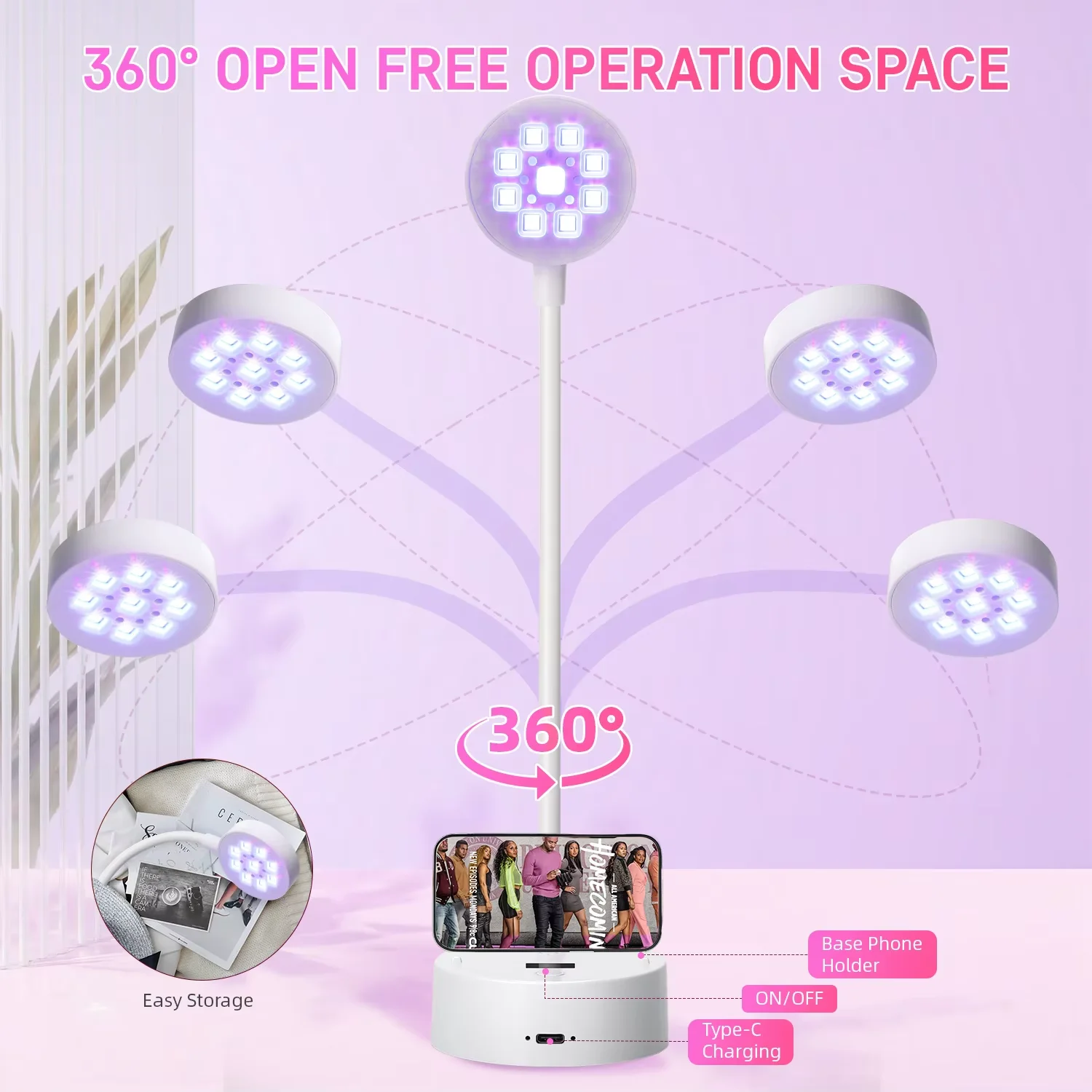 YIKOOLIN 충전식 UV/LED 네일 드라이어 360 ° 구부릴 수 있는 터치 컨트롤 젤 네일 램프 네일 아트용 빠른 건조 테이블 램프