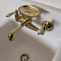 Tuqiu ก๊อกน้ําอ่างล้างหน้าห้องน้ําติดผนังร้อนและเย็น Ceramica จับยุโรปสไตล์อ่างล้างจานพร้อมจานสบู่ 1