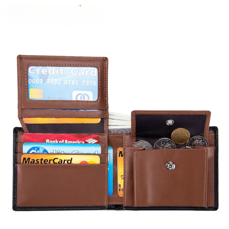 Leather men's RFID shielded ultra-thin wallet, men's short wallet, anti-theft minimalist front pocket wallet