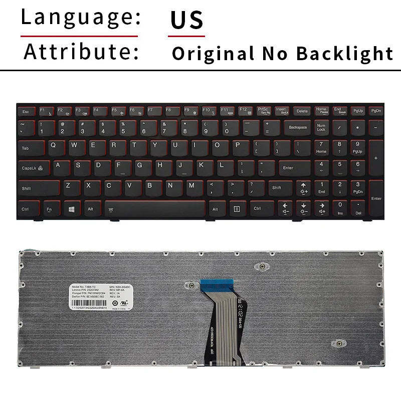 Teclado do portátil dos E.U. para Lenovo
