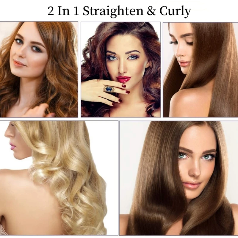 2 IN 1 Hair Iron Professional Steam Hair Straightener Hair Curler Ceramic Curling Style Tools 6