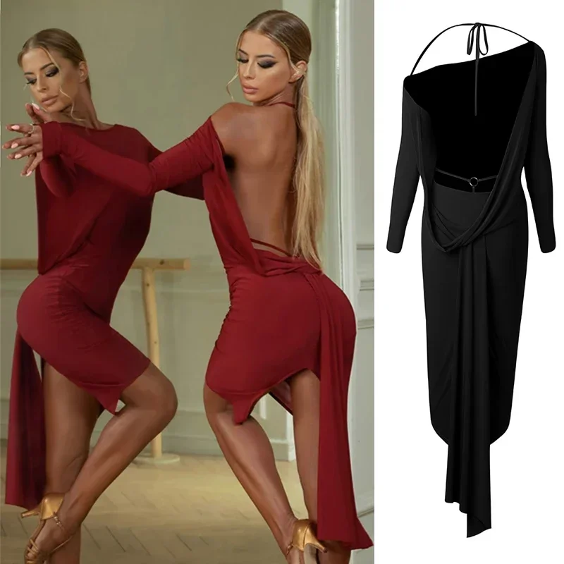 

Latin Dance Dress Women Adult Rumba Dance Performance Clothes Prom Tango Dance Wear Backles Practice Clothing Competition Dress