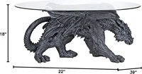 Warwickshire Dragon Gothic Decor Glass Topped Coffee Table, 39 Inch, Polyresin, Grey Stone 2