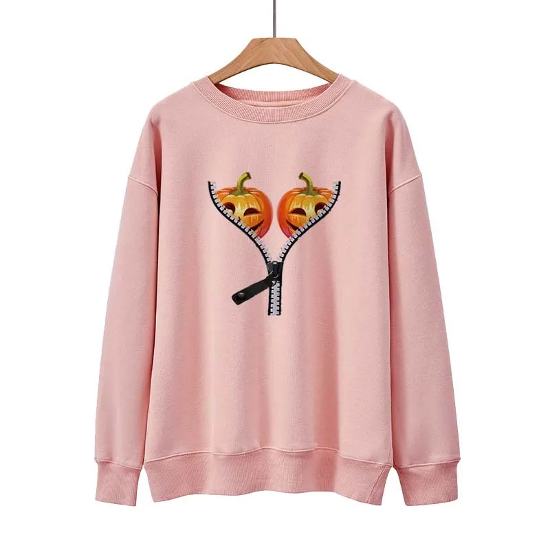 YRYT 2023 Halloween new pumpkin zipper t European style street pullover crewneck loose casual hoodie top