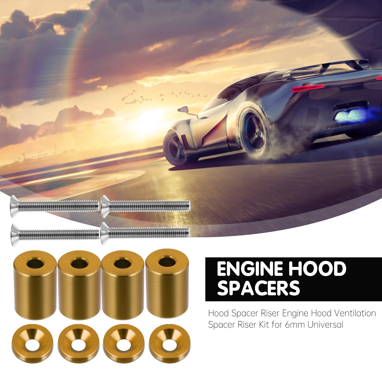 Hood Risers Kit Engine Hood Spacer Riser Kit 6Mm Aluminum Alloy High Strength Corrosion ...