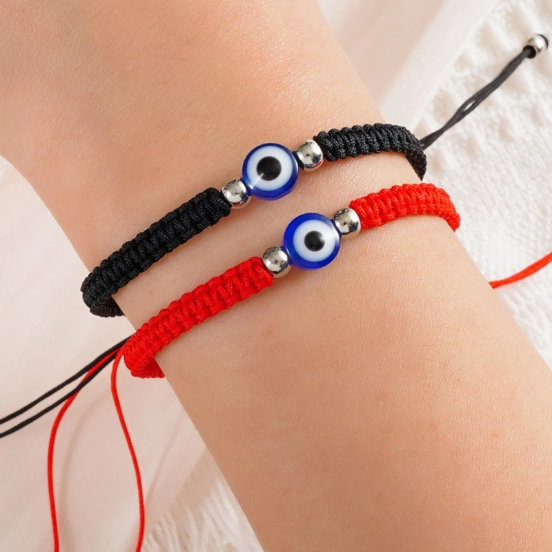 Pulseras pareja hechas a mano con mal de ojo, pulsera de cuerda negra y roja, amuleto de la suerte, joyería para Amigos de la familia| | - AliExpress