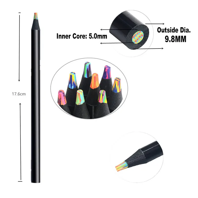 Ensemble de crayons de couleur arc-en-ciel en bois noir multicolore, noyau  de plomb, art, graffiti, marquage, dessin, croquis, papeterie, 5.0mm, 8  pièces, 12 pièces - AliExpress