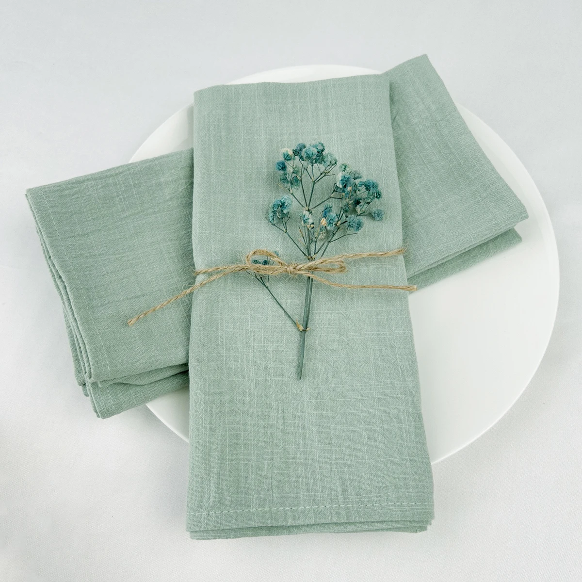 Description Picture 4 of itemWholesale 30pcs 30x45cm 100% Cotton Sage Green  Napkin Reusable Wedding Party Christmas Table Decor Retro napkins