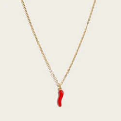 YACHAN Minimalist Gold Plated Chain Necklace with Enamel Hot Pepper Pendant (YC0573)