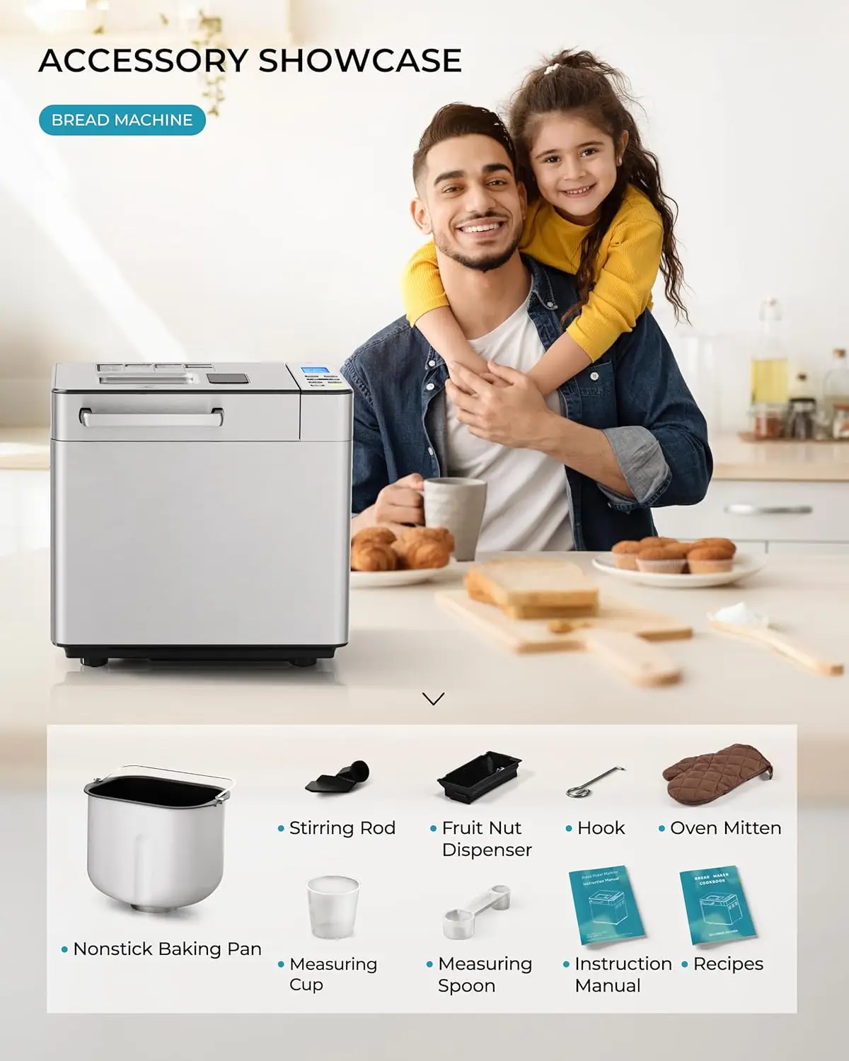 Maker Machine 2LB Breadmaker, Bread Machines with Nut Dispenser and Yeast Dispenser, 3 Loaf Sizes 3 Crust Colors, Dough Maker wi 6