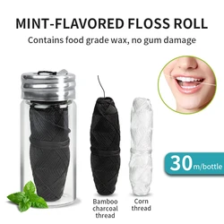 30 Meters Mint Dental Floss Roll in Glass Bottles Portable Flosser 30M Bamboo Charcoal Corn Thread Oral Hygiene Clean Tools