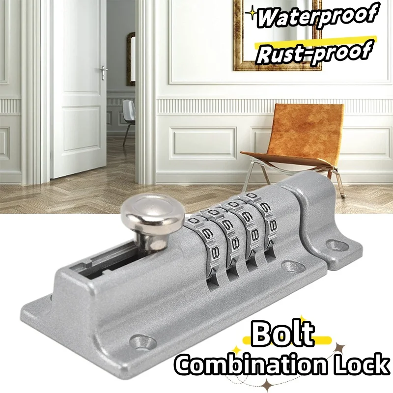 Password Lock Black Silver Bolt Metal Door Latch Anti-theft Safety Combination Digit Padlock Outdoor Home Wood Gate Hardware