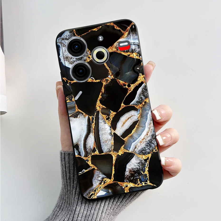 Luxury Marble Black Silicone Soft Phone Case - Elegant TPU Back Cover in 6.78