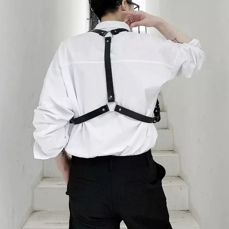 Vintage Men\'s Suspenders Body Chest Harness PU Leather Adjustabler Shoulder Harness Belt Braces Harness Men Sexy Games