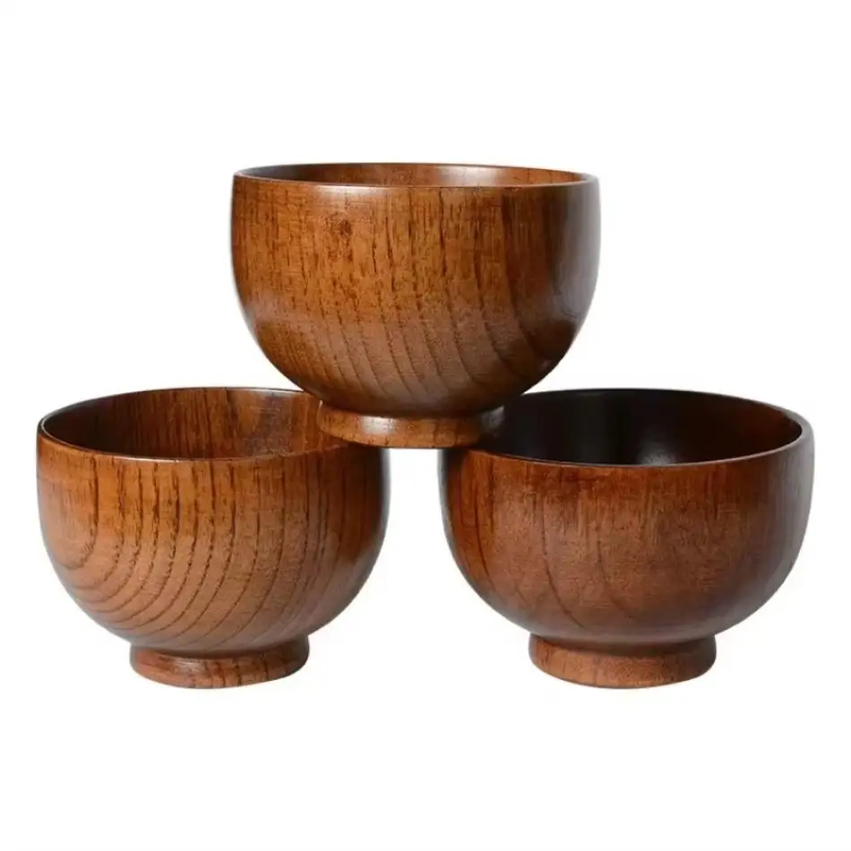 New Japanese Style Jujube Wooden Bowl Round Large Soup Bowl Creative Kids Rice Bowl Tableware Vintage Wooden Bowls Tableware