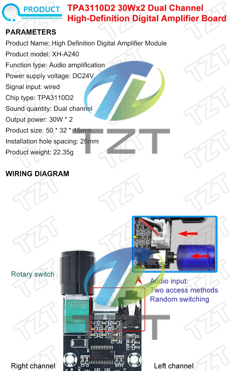 GREATZT XH-A240 DC8-26V TPA3110D2 Audio-Verstärkerplatine Modul 30W+30W Universelle HD Kleine Digitale Verstärkerplatine – Detail 1