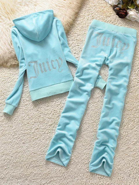 YICIYA Juicy Tracksuit Spring/Fall 2022 Women's Brand Velour Tracksuit Suit Women Velvet Zipper Sweatshirt And Pants Fat Sister sky blue