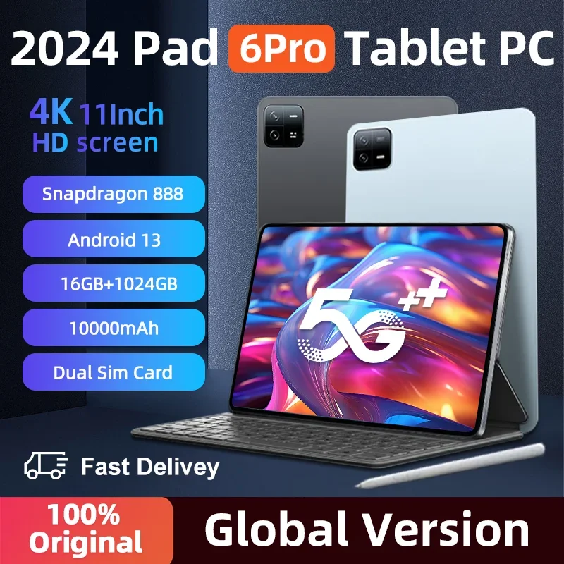

2024 Original Pad 6 Pro Snapdragon 888 Global Version Tablet PC Android 13 10000mAh RAM 16GB ROM 1024GB 5G HD 4K Screen WIFI
