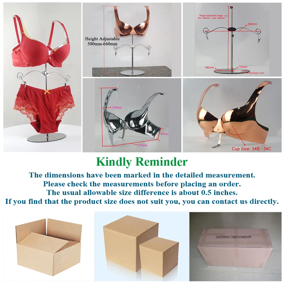 Plastic Hanger for Professional Bikini Underwear Store, Bra Display, Plated Metal Effect, Underwear Show Model, 34B & 34C Size 3