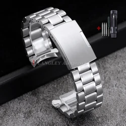 Sleek Stainless Steel Curved - End Watch Strap with Folding Buckle - 22mm (Silver)