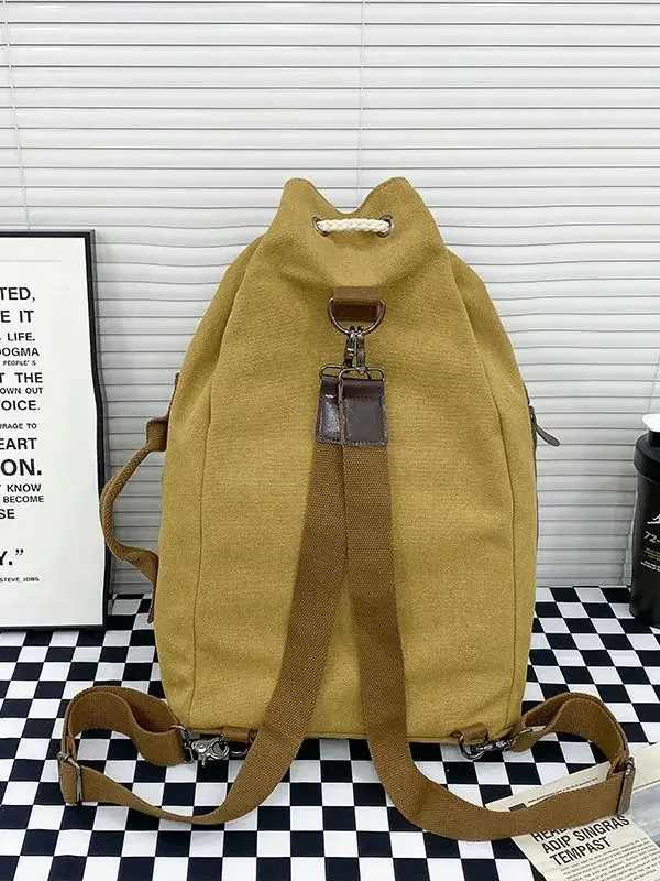 American-Style Canvas Backpack Shoulder Bag round  Retro Package Sport Gym Bag Backpack Bucket Bag Men рюкзак мужской mochila 5