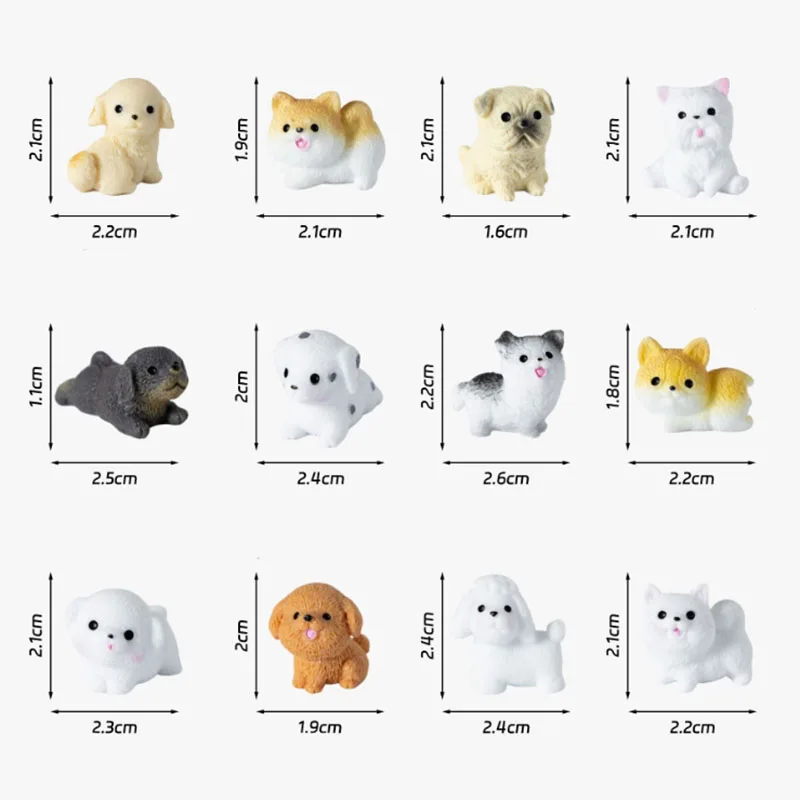 Resin Craft Miniature Figure 12pc Cute Mini Cat Small Dog Animal Decoration for Bonsai Microlandscape Fairy Garden
