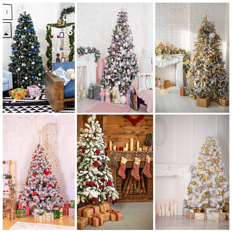 

SHENGYONGBAO Art Fabric Fireplace Christmas Tree Photography Background Child Backdrops For Photo Studio Props JPW-03