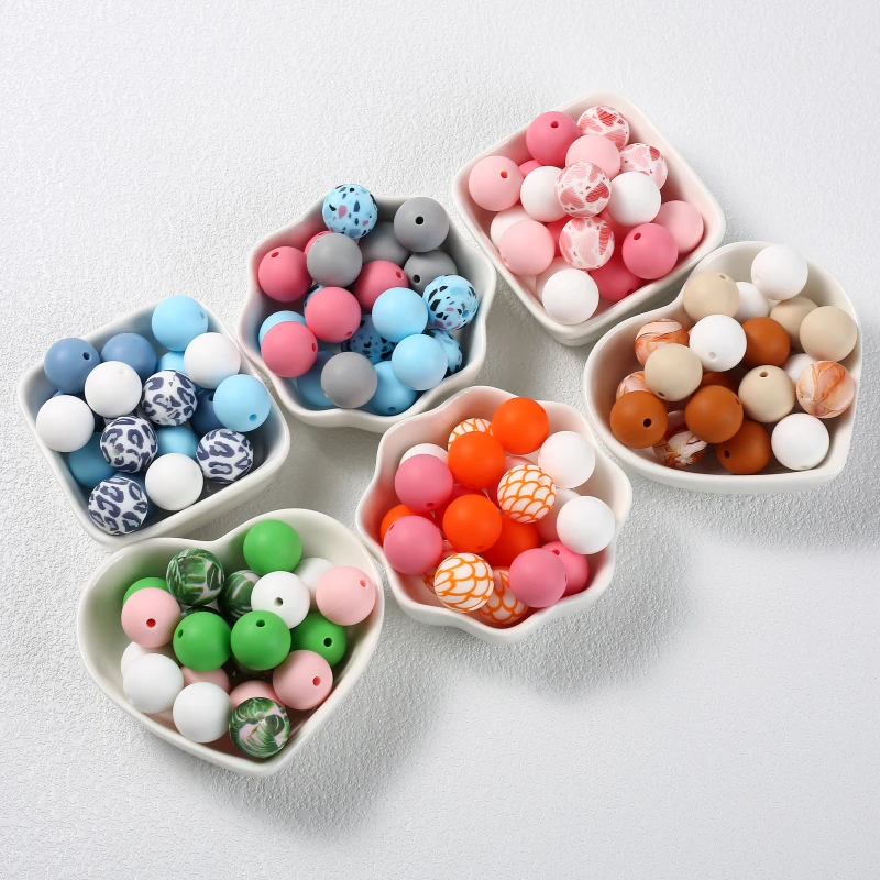 20Pcs/Set Baby Silicone Loose Bead 15mm DIY Pacifier Chain Accessories Bracelet For Jewelry Teether Beads BPA Free Round Bead 5