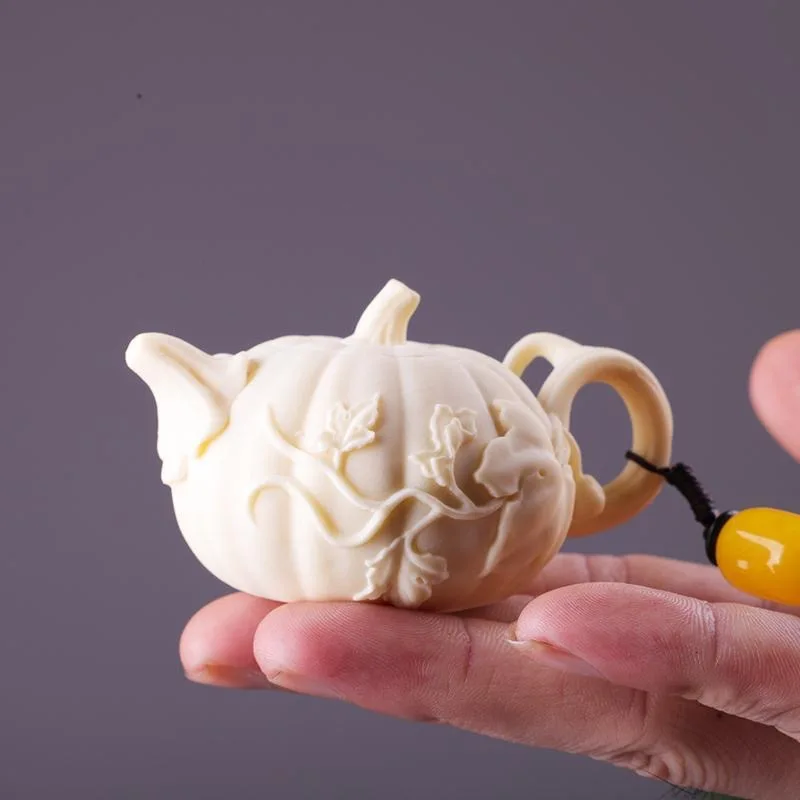 

Ivory fruit pumpkin pot handle play piece of kitchenware craft gift tea pet plum flower handle pot pendant jewelry teapot