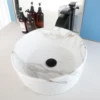 ZAPPO Round Bathroom Vessel Sink Above Counter White Porcelain Ceramic Bathroom Lavatory Vanity Vessel Sink w/Faucet Mixer 3