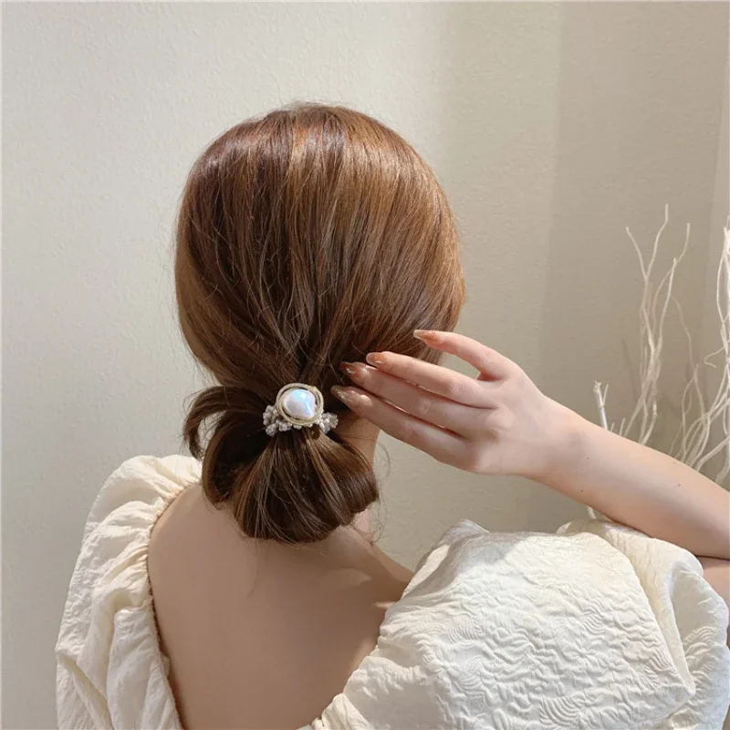 여성용 절묘한 진주 헤어 타이, 우아한 여성용 스크런치 고무 밴드, 패션 탄성 포니테일 홀더, 헤어밴드 쥬얼리 헤어 클립