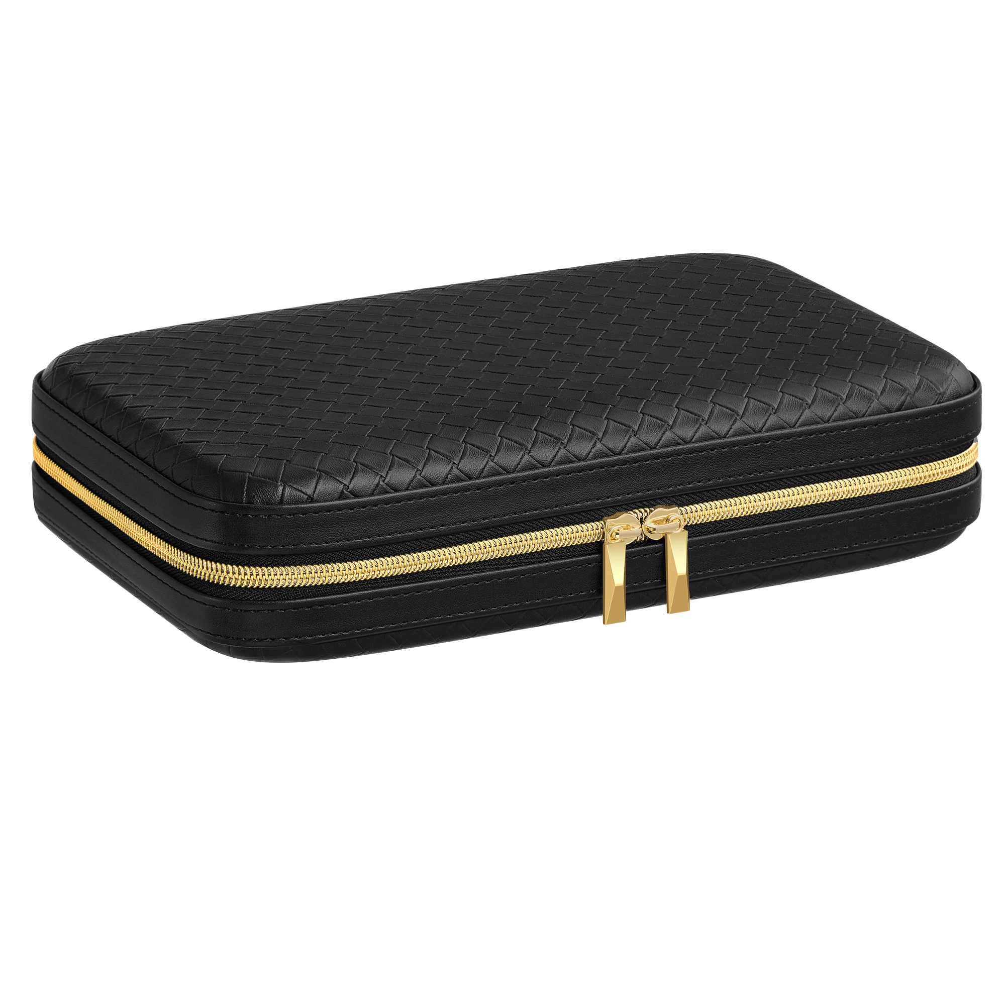 SONGMICS HOME Travel Jewelry Case, Jewelry Organizer Box with Mirror, Jewelry Pouch, Woven Embossed PU Leather, Hard Shell
