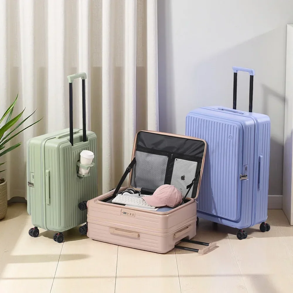 Valise extensible multifonctionnelle à ouverture frontale avec porte-gobelet