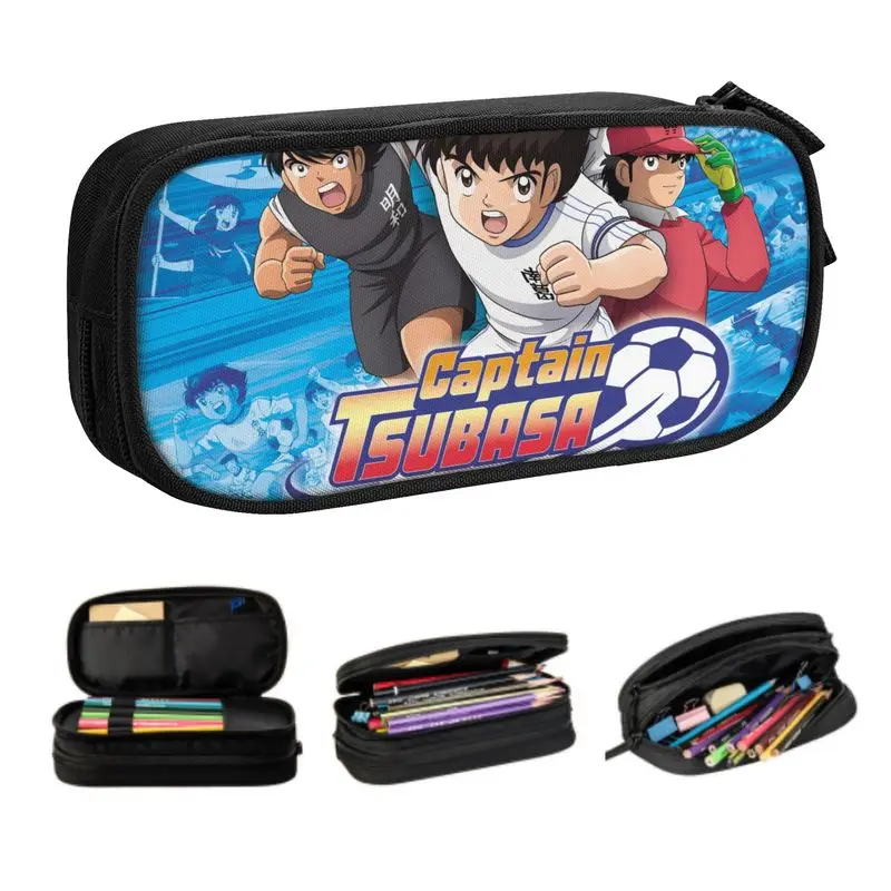 Pencil Case Korean Japan Football Manga Captain Tsubasa Pencil Cases for Girls Boys Large Capacity