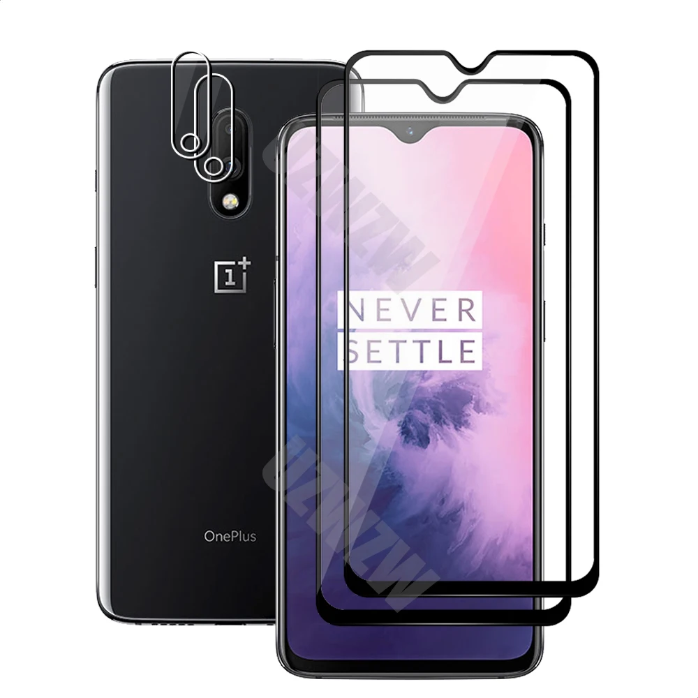 

4 in 1 For Oneplus 7 (2pcs) Full Coverage Tempered Glass Screen Protector & (2pcs) Camera Lens Protective Film