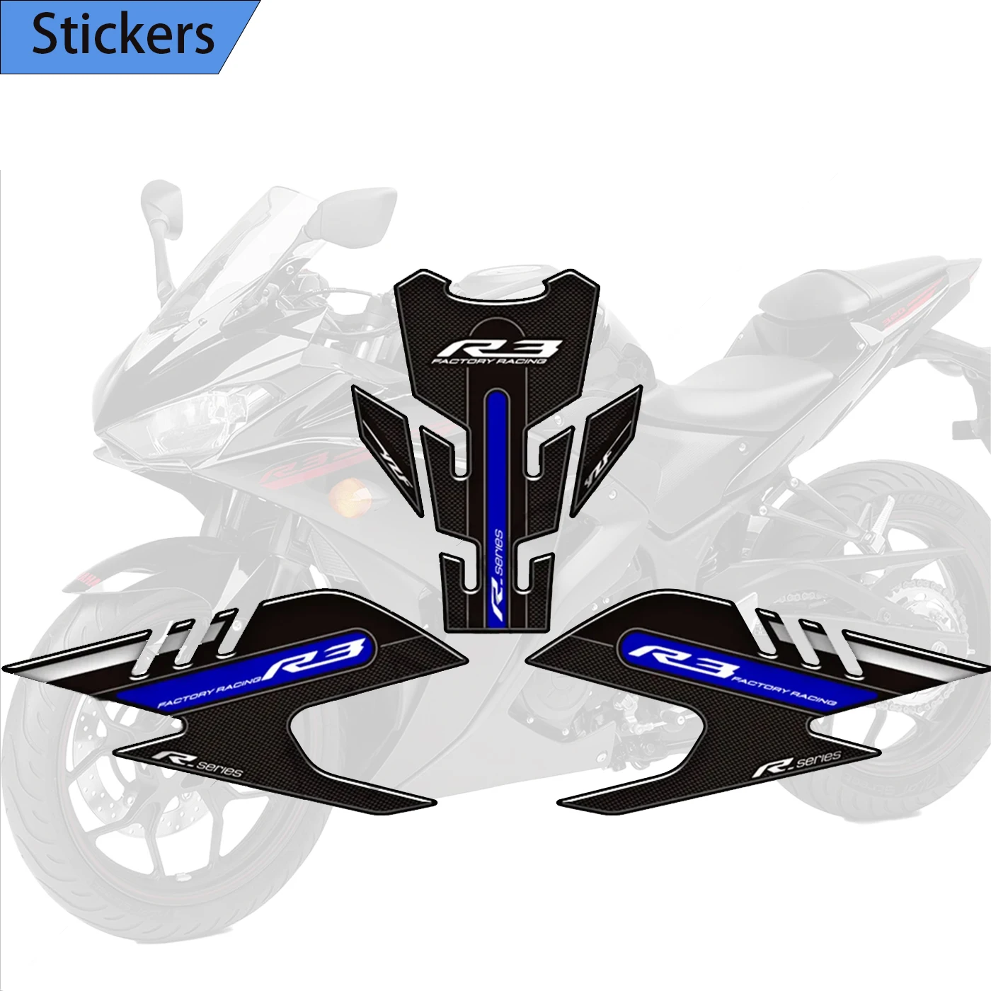 2019-2022 Tank Pad Side Grips Gas Fuel Oil Kit Knee Decals Protector For YAMAHA YZF R3 YZF-R3 YZFR3