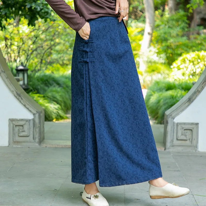 

2024 New Arrival Spring Arts Style Women High Waist Casual Slim Hips Long Skirt Vintage Button Cotton Linen Jacquard skirt P609