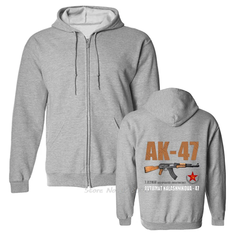 AK-47 Avtomat Kalashnikova Russische Riffle Hoodie männer Übergroße Fleece Zipper Mit Kapuze Sweatshirt Jacke Streetwear Harajuku – Detail 5